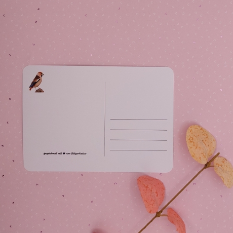 Postkarte mit Kernbeißer Happy Birdsday