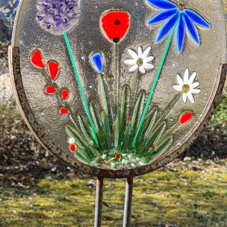 Gartenstecker xl...Gartenstele aus Glas und Metall...Glaskunst 