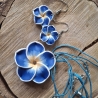 Kette und Ohrringe, Blume, blau 