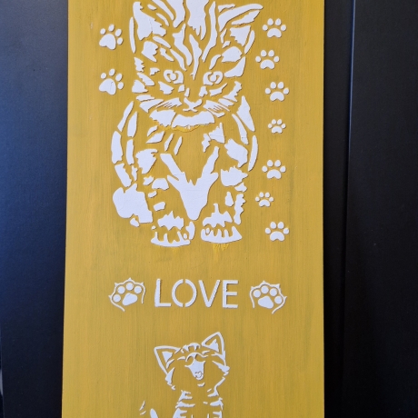 modernes zeitloses Wandbild auf Holz Katzenmotiv