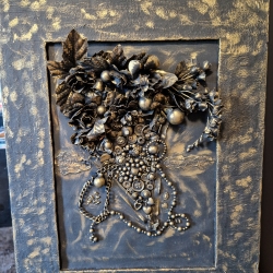 Holzbild Blumenmotiv  upcycling Handarbeit Geschenk mixedmedia