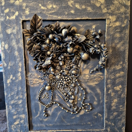 Holzbild Blumenmotiv  upcycling Handarbeit Geschenk mixedmedia