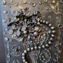 Holzbild Blumenmotiv  upcycling Handarbeit Geschenk mixedmedia