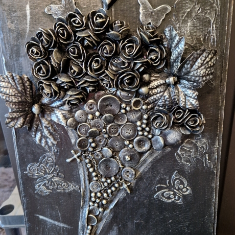Holzbild Blumenmotiv  upcycling Handarbeit Geschenk mixedmedia