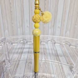 Kugelschreiber Perlen GELB Pompom Geschenkidee Mitbringsel