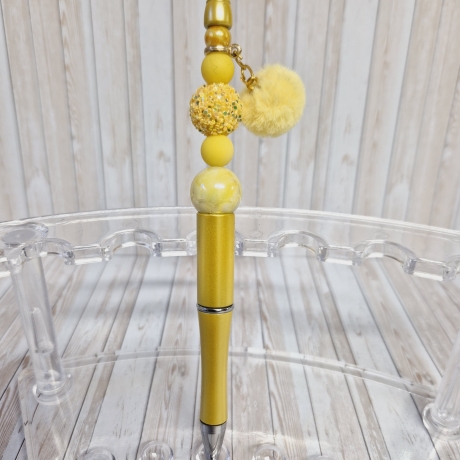 Kugelschreiber Perlen GELB Pompom Geschenkidee Mitbringsel