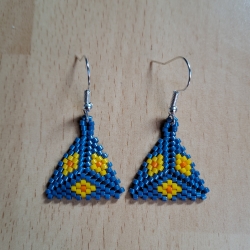 Ohrringe aus Perlen, Peyote, blaubeer/bunt, Handarbeit