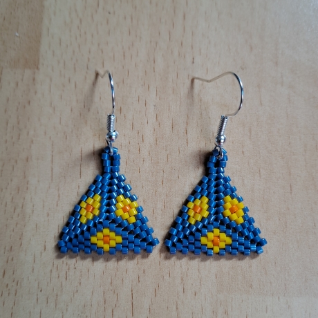 Ohrringe aus Perlen, Peyote, blaubeer/bunt, Handarbeit