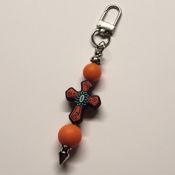 Anhänger Kreuz knalliges orange Silikonperlen