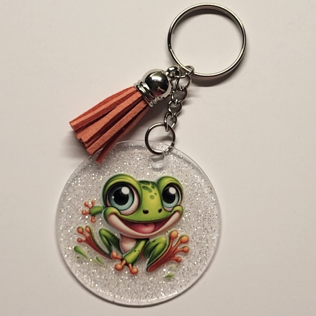 transparenter Acryl Anhänger Frösche von hinten Glitzer