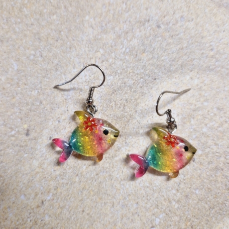 originelle Ohrringe Ohrhänger Fisch Meer Meerestier Glitzer