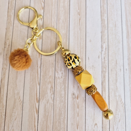 Schlüsselanhänger Holz Leopardmuster