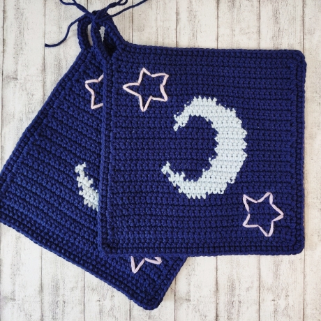 Topflappen Mond/Stern dunkelblau 