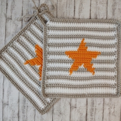 Topflappen Stern/Streifen weiß/grau/orange