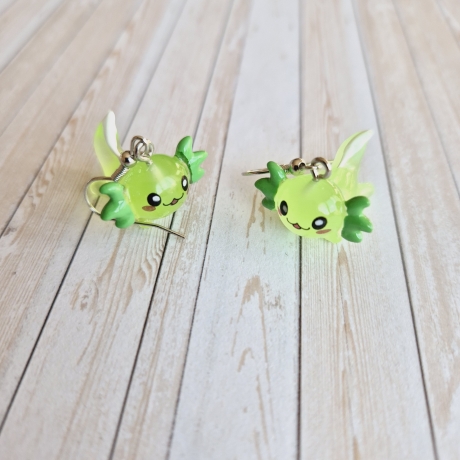 originelle Ohrringe Ohrhänger Axolotl grün