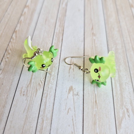 originelle Ohrringe Ohrhänger Axolotl grün