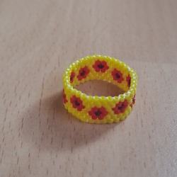 Ring aus Miyuki Delicas, gelb/rot/braun , Handarbeit, Unikat