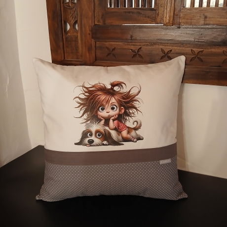 Kissen Kind mit Hund 45x45 cm