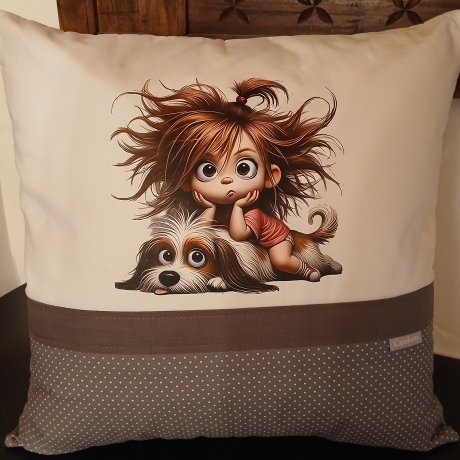 Kissen Kind mit Hund 45x45 cm