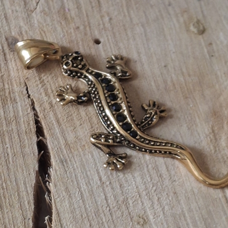Anhänger, Edelstahl,  Salamander/Eidechse goldfarben
