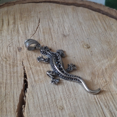 Anhänger, Edelstahl,  Salamander/Eidechse silberfarben 