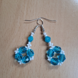 Ohrringe aus Glasschliffperlen, türkis/ weiß, Handarbeit