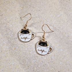 Emaille Ohrringe Ohrhänger Katze Tasse 
