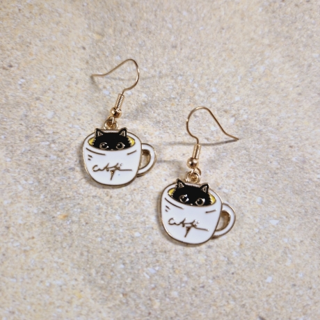 Emaille Ohrringe Ohrhänger Katze Tasse 