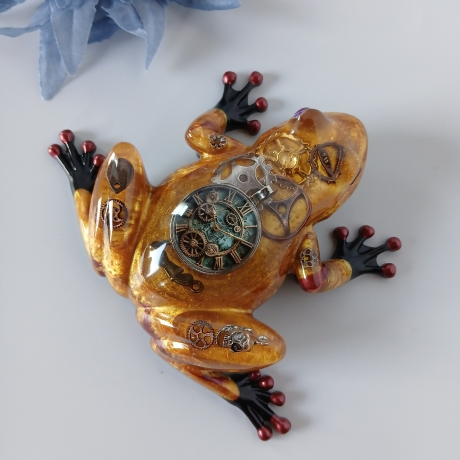 Epoxidharz Frosch Steampunk mit Uhr 