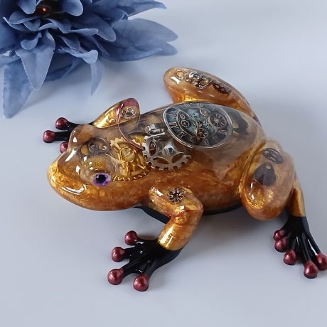 Epoxidharz Frosch Steampunk mit Uhr 