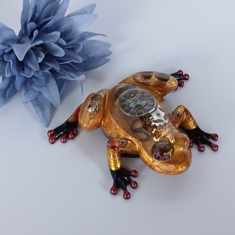 Epoxidharz Frosch Steampunk mit Uhr 