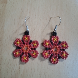 Huichol Ohrringe aus Perlen,rot/orange/gelb, Handarbeit