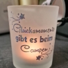 Teelichtglas  Glücksmomente gibt es beim Campen