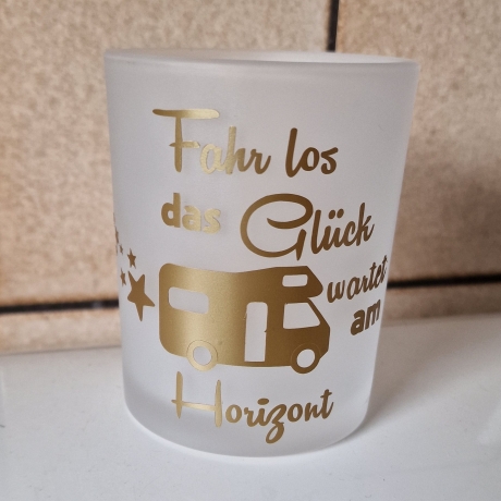 Teelichtglas  Fahr los das Glück wartet am Horizont 