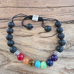 Damen Perlenarmband Chakra mit Lavasteinen, Größe verstellbar