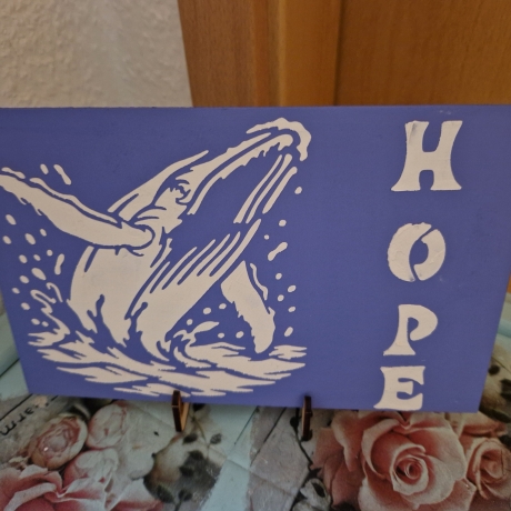 modernes zeitloses Wandbild auf Holz  Wal und Schrift HOPE
