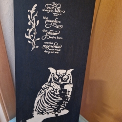 modernes zeitloses Wandbild auf Holz  Eule und Schrift
