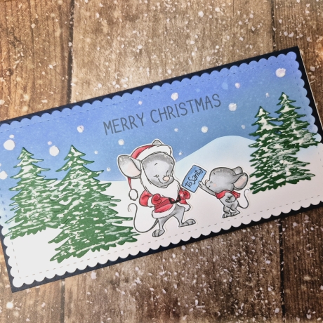 Weihnachtskarte Slimline Karte Mäuse Weihnachten 