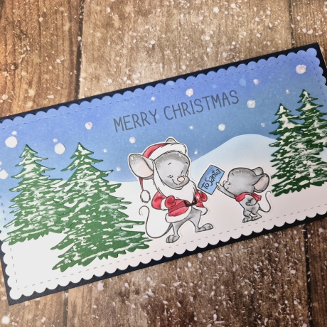 Weihnachtskarte Slimline Karte Mäuse Weihnachten 