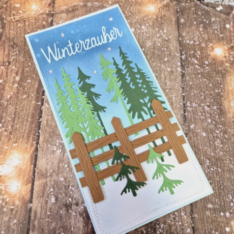 Weihnachtskarte Slimline Karte Wald Bäume Weihnachten 