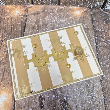 Weihnachtskarte HoHoHo gold creme