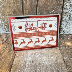 Weihnachtskarte Rentiere Frohes Fest rot weiß