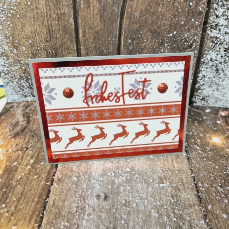 Weihnachtskarte Rentiere Frohes Fest rot weiß