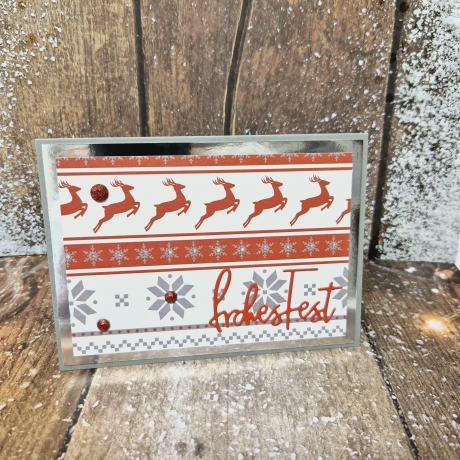 Weihnachtskarte Rentiere Frohes Fest rot weiß