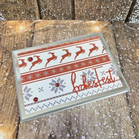 Weihnachtskarte Rentiere Frohes Fest rot weiß