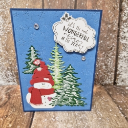Weihnachtskarte Schneemann Tannenbäume Weihnachten