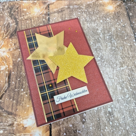 Weihnachtskarte Sterne Weihnachten rot-gold