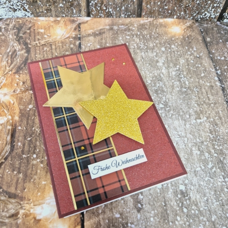 Weihnachtskarte Sterne Weihnachten rot-gold