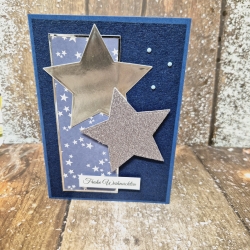 Weihnachtskarte Sterne Weihnachten blau-silber