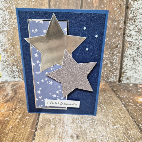 Weihnachtskarte Sterne Weihnachten blau-silber